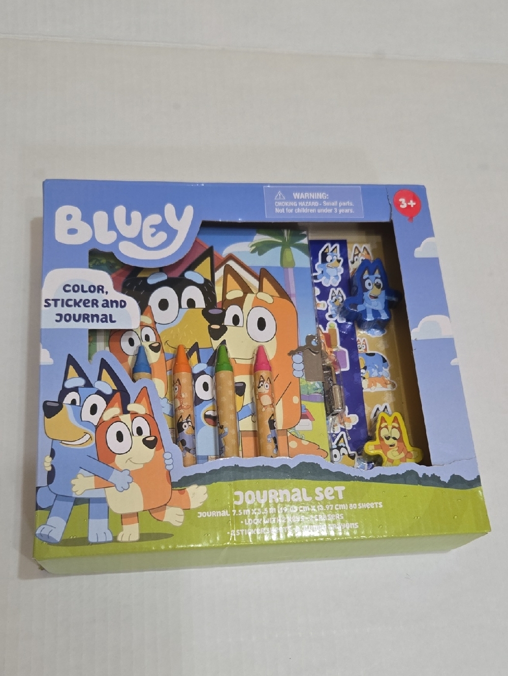 BLUEY Kids Color, Sticker and Journal Set - Blue NWB Jumbo Crayons 2 Erasers +
